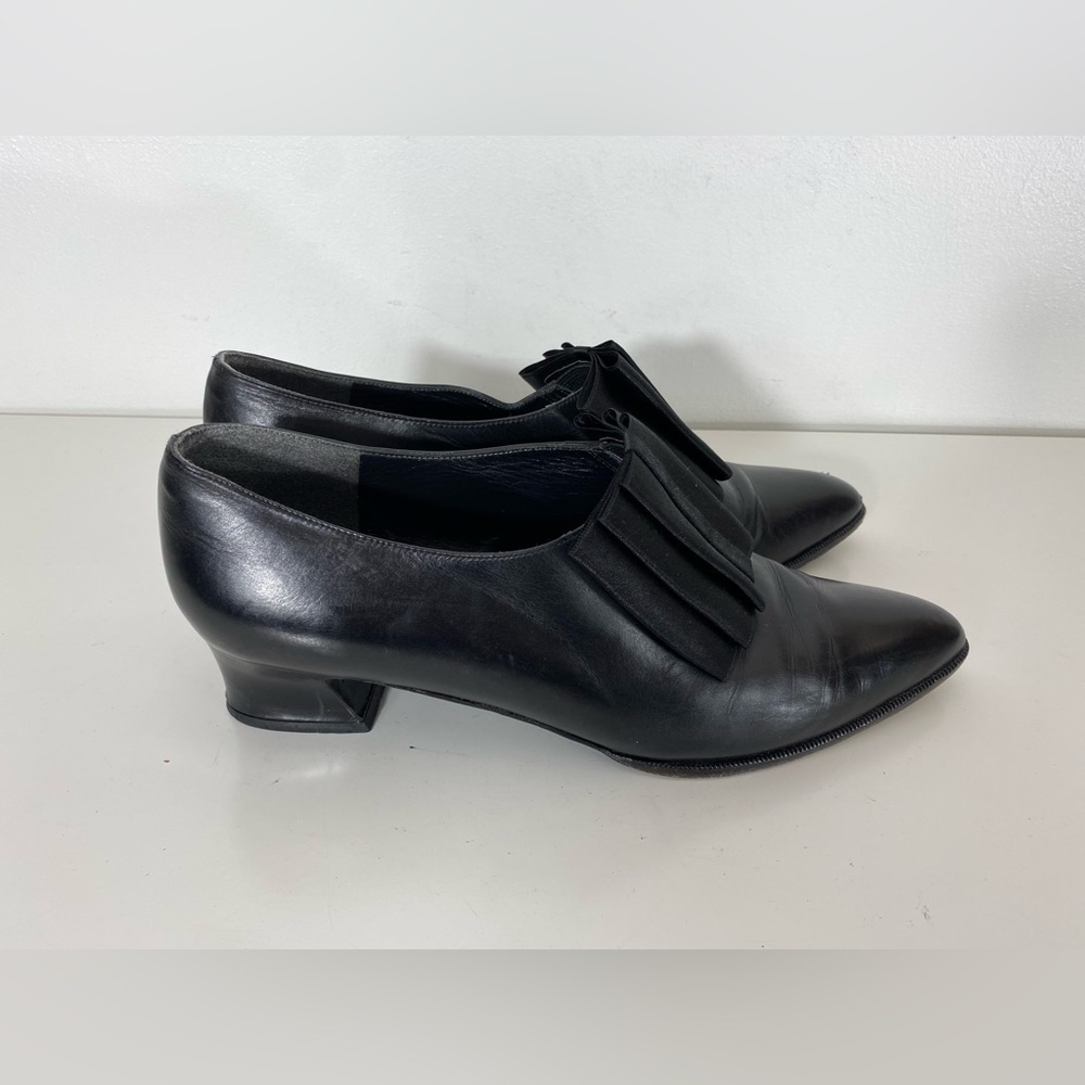 Stuart Weitzman New York Women Size 8.5 AA Narrow Black Leather Block Heel Pumps
